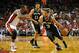 Oct 19, 2013; Miami, FL, USA; San Antonio Spurs shooting guard Marco Belinelli (3) drives to the basket as Miami Heat power forward Chris Bosh (1) defends during the third quarter at American Airlines Arena. Mandatory Credit: Steve Mitchell-USA TODAY Spor