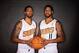 Sep 30, 2013; Phoenix, AZ, USA; Phoenix Suns forward Marcus Morris (left) poses for a portrait with twin brother Markieff Morris during media day at US Airways Center. Mandatory Credit: Mark J. Rebilas-USA TODAY Sports