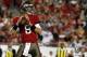 Oct 24, 2013; Tampa, FL, USA; Tampa Bay Buccaneers quarterback Mike Glennon (8) drops back during the first half against the Carolina Panthers at Raymond James Stadium. Mandatory Credit: Kim Klement-USA TODAY Sports
