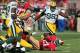 Sep 8, 2013; San Francisco, CA, USA; San Francisco 49ers running back Frank Gore (21) falls short of the goal line against the Green Bay Packers during the fourth quarter at Candlestick Park. The San Francisco 49ers defeated the Green Bay Packers 34-28. M