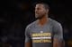 October 7, 2013; Oakland, CA, USA; Golden State Warriors shooting guard Andre Iguodala (9) warms up before the game against the Sacramento Kings at Oracle Arena. The Warriors defeated the Kings 94-81. Mandatory Credit: Kyle Terada-USA TODAY Sports