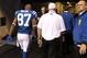 Oct 20, 2013; Indianapolis, IN, USA; Indianapolis Colts wide receiver Reggie Wayne (87) heads to the locker room after an injury sustained against the Denver Broncos during the game at Lucas Oil Stadium. Mandatory Credit: Brian Spurlock-USA TODAY Sports