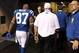 Oct 20, 2013; Indianapolis, IN, USA; Indianapolis Colts wide receiver Reggie Wayne (87) heads to the locker room after an injury sustained against the Denver Broncos during the game at Lucas Oil Stadium. Mandatory Credit: Brian Spurlock-USA TODAY Sports