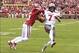 Oct 26, 2013; Norman, OK, USA; Texas Tech Red Raiders quarterback Davis Webb (7) attempts to break a tackle by Oklahoma Sooners Zach Sanchez (15) during the first quarter at Gaylord Family-Oklahoma Memorial Stadium. Mandatory Credit: Alonzo Adams-USA TODA