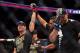 Apr 27, 2013; Newark, NJ, USA; Michael Bisping (red gloves) celebrates defeating Alan Belcher (blue gloves) during UFC 159 at the Prudential Center. Mandatory Credit: Brad Penner-USA TODAY Sports