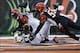 Oct 27, 2013; Cincinnati, OH, USA; Cincinnati Bengals linebacker Vontaze Burfict (55) and Cincinnati Bengals safety George Iloka (42) deflect the pass to New York Jets tight end Jeff Cumberland (87) at Paul Brown Stadium. Mandatory Credit: Mark Zerof-USA