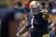 Apr 20, 2013; Notre Dame, IN, USA; Notre Dame Fighting Irish nose tackle Louis Nix (1) gestures before a two-point conversion attempt in the fourth quarter of the Blue-Gold Game at Notre Dame Stadium. Mandatory Credit: Matt Cashore-USA TODAY Sports