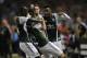Oct 26, 2013; Carson, CA, USA; Portland Timbers celebrate after a goal scored by Portland Timbers midfielder Will Johnson (4) against the Chivas USA during the second half at StubHub Center. The Portland Timbers defeated the Chivas USA 5-0. Mandatory Cred