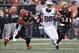 Oct 27, 2013; Cincinnati, OH, USA; New York Jets wide receiver David Nelson (86) runs the ball against Cincinnati Bengals linebacker Michael Boley (53) at Paul Brown Stadium. Cincinnati defeated New York 49-9. Mandatory Credit: Mark Zerof-USA TODAY Sports