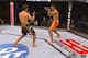 Machida feints his left kick by pushing his hip forward and getting on the ball of his foot.