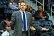 Oct 22, 2013; Atlanta, GA, USA; Indiana Pacers head coach Frank Vogel reacts to a call in the first half against the Indiana Pacers at Philips Arena. Mandatory Credit: Daniel Shirey-USA TODAY Sports