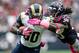 Oct 13, 2013; Houston, TX, USA; St. Louis Rams running back Zac Stacy (30) makes a reception as Houston Texans strong safety D.J. Swearinger (36) makes a tackle during the second quarter at Reliant Stadium. Mandatory Credit: Troy Taormina-USA TODAY Sports