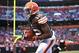 Aug 15, 2013; Cleveland, OH, USA; Cleveland Browns wide receiver Josh Gordon (12) makes a catch in the first quarter of a preseason game against the Detroit Lions at FirstEnergy Stadium. Mandatory Credit: Andrew Weber-USA TODAY Sports
