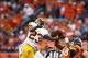 Oct 27, 2013; Denver, CO, USA; Denver Broncos quarterback Peyton Manning's (not pictured) pass intended for wide receiver Demaryius Thomas (88) is intercepted by Washington Redskins cornerback DeAngelo Hall (23) during the second half at Sports Authority