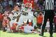 Oct 27, 2013; Kansas City, MO, USA; Cleveland Browns inside linebacker D'Qwell Jackson (52) celebrates after a sack against the Kansas City Chiefs in the second half at Arrowhead Stadium. The Chiefs won the game 23-17. Mandatory Credit: John Rieger-USA TO
