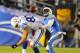 Oct 14, 2013; San Diego, CA, USA; San Diego Chargers safety Eric Weddle (32) breaks up a pass intended for Indianapolis Colts tight end Coby Fleener (80) during the second half at Qualcomm Stadium. The Chargers won 19-9. Mandatory Credit: Christopher Hane