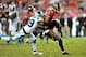 Oct 24, 2013; Tampa, FL, USA; Tampa Bay Buccaneers wide receiver Vincent Jackson (83) is tackled by Carolina Panthers cornerback Drayton Florence (29) during the fourth quarter at Raymond James Stadium. Mandatory Credit: Steve Mitchell-USA TODAY Sports