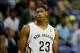 Oct 23, 2013; New Orleans, LA, USA; New Orleans Pelicans power forward Anthony Davis (23) against the Miami Heat during the second half of a preseason game at New Orleans Arena. The Heat defeated the Pelicans 108-95. Mandatory Credit: Derick E. Hingle-USA