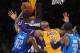 October 30, 2012; Los Angeles, CA, USA; Dallas Mavericks power forward Elton Brand (42) fouls Los Angeles Lakers center Dwight Howard (12) in the first quarter of the game at the Staples Center. Mandatory Credit: Jayne Kamin-Oncea-USA TODAY Sports