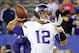 Oct 21, 2013; East Rutherford, NJ, USA; Minnesota Vikings quarterback Josh Freeman (12) warms up prior to the game against the New York Giants at MetLife Stadium. Mandatory Credit: Jim O'Connor-USA TODAY Sports