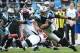 Dec 9, 2012; Charlotte, NC, USA; Carolina Panthers quarterback Cam Newton (1) runs for a first down in the second quarter at Bank of America Stadium. Mandatory Credit: Bob Donnan-USA TODAY Sports