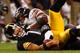 PITTSBURGH, PA - SEPTEMBER 22: Ben Roethlisberger #7 of the Pittsburgh Steelers regains possession after fumbling in the second half against the Chicago Bears during the game on September 22, 2013 at Heinz Field in Pittsburgh, Pennsylvania. (Photo by Ju