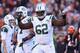 CINCINNATI, OH - OCTOBER 27: Vladimir Ducasse #62 of the New York Jets celebrates a field goal during the NFL game against the Cincinnati Bengals at Paul Brown Stadium on October 27, 2013 in Cincinnati, Ohio. (Photo by Andy Lyons/Getty Images)