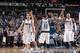 DALLAS, TX - OCTOBER 30: Monta Ellis #11, Shawn Marion #0 and Jose Calderon #8 of the Dallas Mavericks celebrate a win against the Atlanta Hawks on October 30, 2013 at the American Airlines Center in Dallas, Texas. NOTE TO USER: User expressly acknowledge