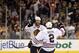 BOSTON, MA - JUNE 19: Brent Seabrook #7 of the Chicago Blackhawks celebrates with Duncan Keith #2 after scoring the game winning goal against the Boston Bruins in overtime in Game Four of the 2013 NHL Stanley Cup Final at TD Garden on June 19, 2013 in Bo