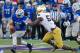 Oct 26, 2013; Colorado Springs, CO, USA; Air Force Falcons quarterback Nate Romine (6) runs the ball as Notre Dame Fighting Irish linebacker Prince Shembo (55) prepares to tackle in the third quarter at Falcon Stadium. Notre Dame won 45-10. Mandatory Cred