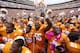 KNOXVILLE, TN - OCTOBER 19: Tennessee Volunteers players celebrate after the game against the South Carolina Gamecocks at Neyland Stadium on October 19, 2013 in Knoxville, Tennessee. Tennessee won 23-21. (Photo by Joe Robbins/Getty Images)