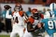 Oct 31, 2013; Miami Gardens, FL, USA; Cincinnati Bengals quarterback Andy Dalton (14) passes the ball against the Cincinnati Bengals in the first quarter at Sun Life Stadium. Mandatory Credit: Robert Mayer-USA TODAY Sports