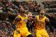 INDIANAPOLIS, IN - APRIL 12: Roy Hibbert #55 (L) , Paul George #24 (R) of the Indiana Pacers wait for the rebound against Brook Lopez #11 (C) of the Brooklyn Nets on April 12, 2013 at Bankers Life Fieldhouse in Indianapolis, Indiana. NOTE TO USER: User e