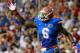 GAINESVILLE, FL - OCTOBER 05: Dante Fowler Jr. #6 of the Florida Gators celebrates a fumble recovery during the game against the Arkansas Razorbacks at Ben Hill Griffin Stadium on October 5, 2013 in Gainesville, Florida. (Photo by Sam Greenwood/Getty Im