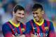 BARCELONA, SPAIN - AUGUST 02: Lionel Messi (L) and his team-amte Neymar of FC Barcelona jokes during the FC Barcelona offcial presentation prior to a friendly match between FC Barcelona and Santos at Nou Camp on August 2, 2013 in Barcelona, Spain. (Phot