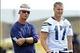 Jul 26, 2013; San Diego, CA, USA; San Diego Chargers head coach Mike McCoy and quarterback Philip Rivers (17) during training camp at Chargers Park. Mandatory Credit: Christopher Hanewinckel-USA TODAY Sports