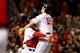 BOSTON, MA - OCTOBER 30: Koji Uehara #19 of the Boston Red Sox celebrates with David Ross #3 after defeating the St. Louis Cardinals 6-1 in Game Six of the 2013 World Series at Fenway Park on October 30, 2013 in Boston, Massachusetts. (Photo by Elsa/Get