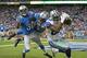 DETROIT, MI - OCTOBER 27: Dez Bryant #88 of the Dallas Cowboys scores on a five yard touchdown pass from Tony Romo #9 during the second quarter ofd the game at Ford Field on October 27, 2013 in Detroit, Michigan. (Photo by Leon Halip/Getty Images)