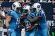 HOUSTON, TX - SEPTEMBER 15: Alterraun Verner #20 of the Tennessee Titans celebrates with his teammates after a touchdown in the second half against the Houston Texans at Reliant Stadium on September 15, 2013 in Houston, Texas. (Photo by Scott Halleran/G
