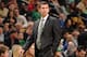 BOSTON, MA - OCTOBER 23: Head Coach Brad Stevens of the Boston Celtics looks on during the game against the Brooklyn Nets on October 23, 2013 at the TD Garden in Boston, Massachusetts. NOTE TO USER: User expressly acknowledges and agrees that, by downlo