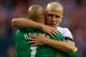 SEATTLE, WA - JUNE 11: Goalkeeper Tim Howard #1 of USA gets a hug from Michael Bradley #4 after defeating Panama 2-0 during the FIFA 2014 World Cup Qualifier at CenturyLink Field on June 11, 2013 in Seattle, Washington. (Photo by Otto Greule Jr/Getty Im