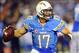 Oct 14, 2013; San Diego, CA, USA; San Diego Chargers quarterback Philip Rivers (17) scrambles away from pressure during the second half against the Indianapolis Colts at Qualcomm Stadium. The Chargers won 19-9. Mandatory Credit: Christopher Hanewinckel-US