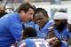 Nov 2, 2013; Jacksonville, FL, USA; Florida Gators head coach Will Muschamp talks with linebacker Ronald Powell (7) during the first quarter against the Georgia Bulldogs at EverBank Field. Mandatory Credit: Kim Klement-USA TODAY Sports