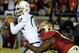 Nov 2, 2013; Tallahassee, FL, USA; Miami Hurricanes quarterback Stephen Morris (17) is sacked by Florida State Seminoles defensive end Mario Edwards Jr. (15) during the first half at Doak Campbell Stadium. Mandatory Credit: Melina Vastola-USA TODAY Sports