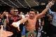 Mar 17, 2012; New York, NY, USA; Sergio Martinez celebrates his 11th round TKO over Matthew Macklin at the Theater at Madison Square Garden. Mandatory Credit: Ed Mulholland-USA TODAY Sports