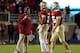 TALLAHASSEE, FL - NOVEMBER 02: Jameis Winston #5 of the Florida State Seminoles talks with head coach Jimbo Fisher during a game against the Miami Hurricanes at Doak Campbell Stadium on November 2, 2013 in Tallahassee, Florida. (Photo by Mike Ehrmann/Ge