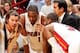 MIAMI, FL - JUNE 6: Head Coach Erik Spoelstra of the Miami Heat leads players Mike Miller #13, Chris Bosh #1 and Dwyane Wade #3 in a huddle before resuming play against the San Antonio Spurs during Game One of the 2013 NBA Finals on June 6, 2013 at Americ