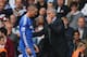 LONDON, ENGLAND - SEPTEMBER 28: Jose Mourinho manager of Chelsea talks to Fernando Torres of Chelsea after he is sent off during the Barclays Premier League match between Tottenham Hotspur and Chelsea at White Hart Lane on September 28, 2013 in London, E