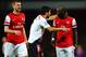 LONDON, ENGLAND - NOVEMBER 02: Per Mertesacker (L) looks over to Bacary Sagna of Arsenal as he clashes with Luis Suarez of Liverpool during the Barclays Premier League match between Arsenal and Liverpool at Emirates Stadium on November 2, 2013 in London,