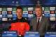 MANCHESTER, ENGLAND - OCTOBER 22: David Moyes the manager of Manchester United and Jonny Evans face the media during a press conference at Old Trafford on October 22, 2013 in Manchester, England. (Photo by Alex Livesey/Getty Images)